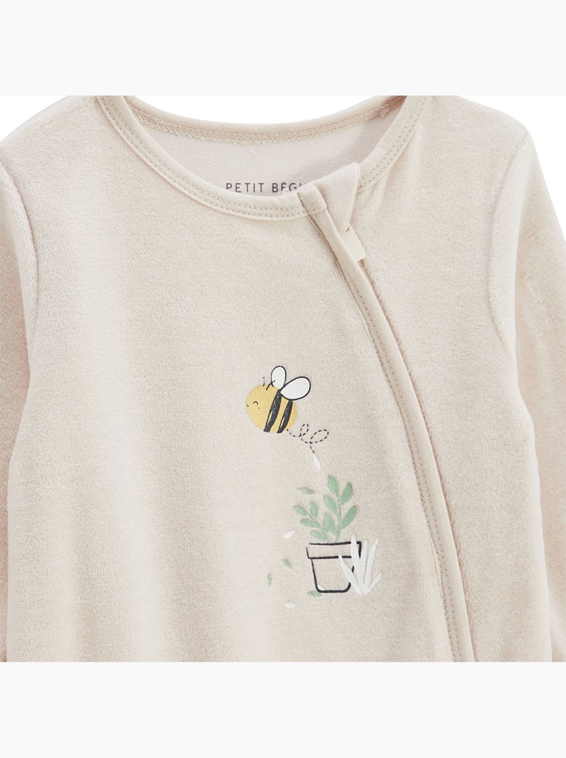 Pyjama bébé en velours ouverture zippée Eden Beige - Kiabi