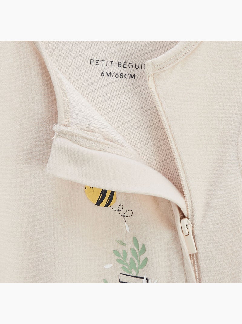 Pyjama bébé en velours ouverture zippée Eden Beige - Kiabi