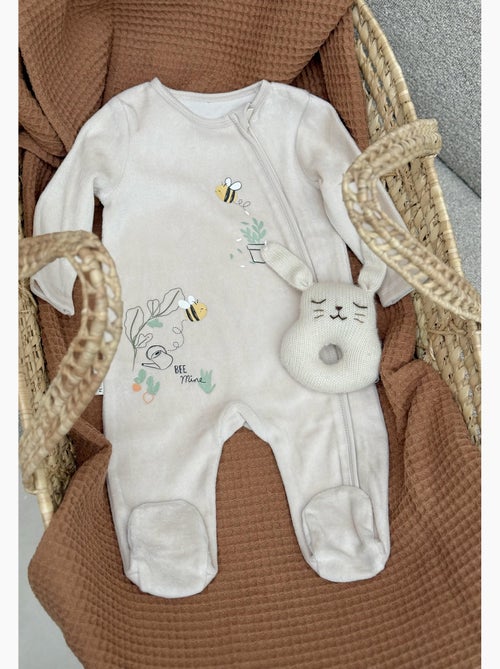 Pyjama bébé en velours ouverture zippée Eden - Kiabi