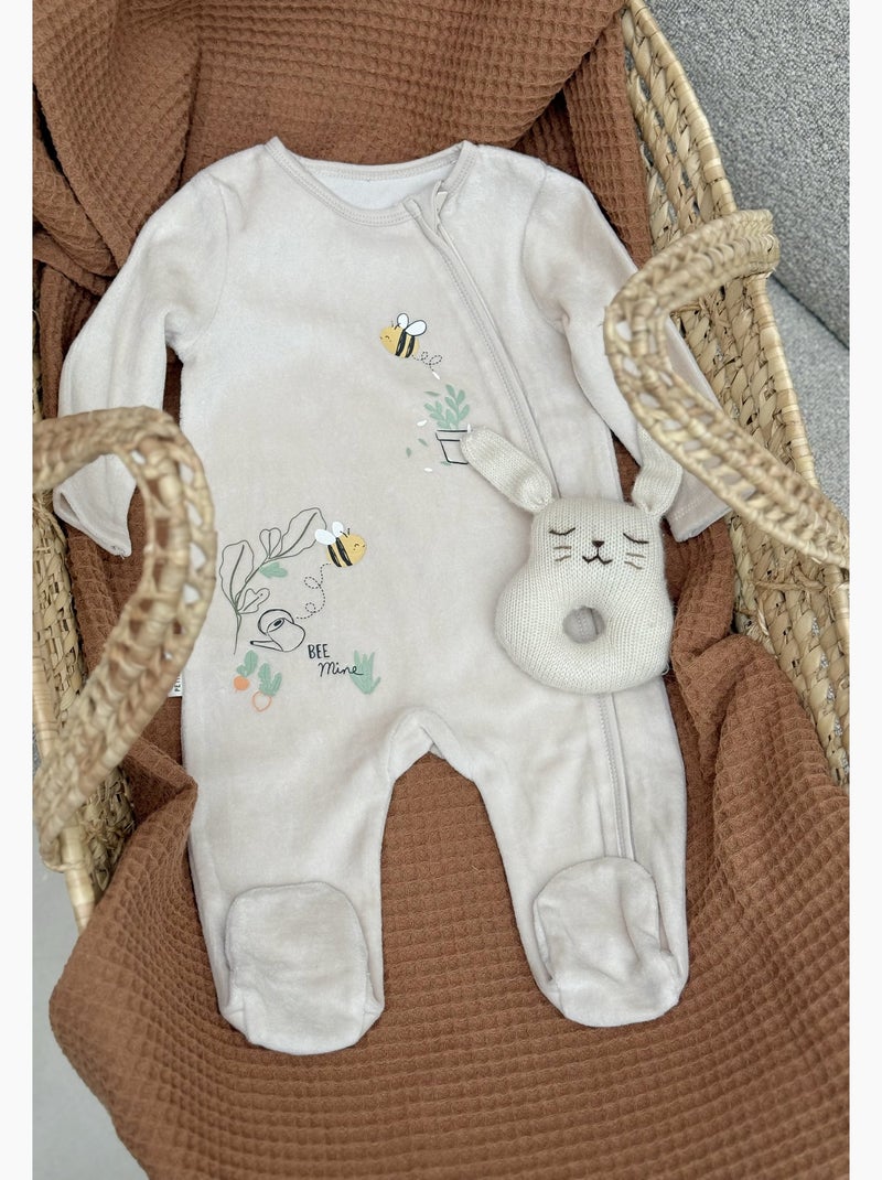 Pyjama bébé en velours ouverture zippée Eden Beige - Kiabi