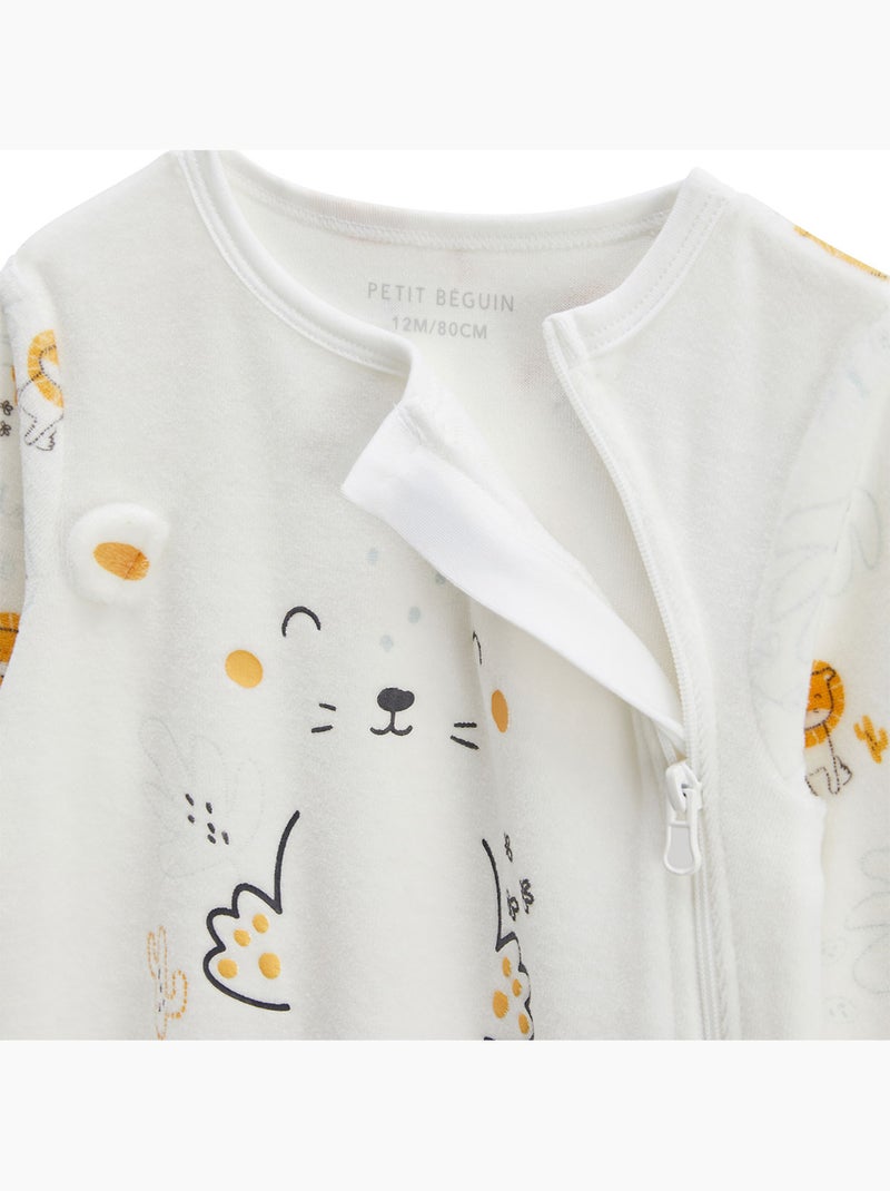 Pyjama bébé en velours ouverture zippée Elio Ecru - Kiabi