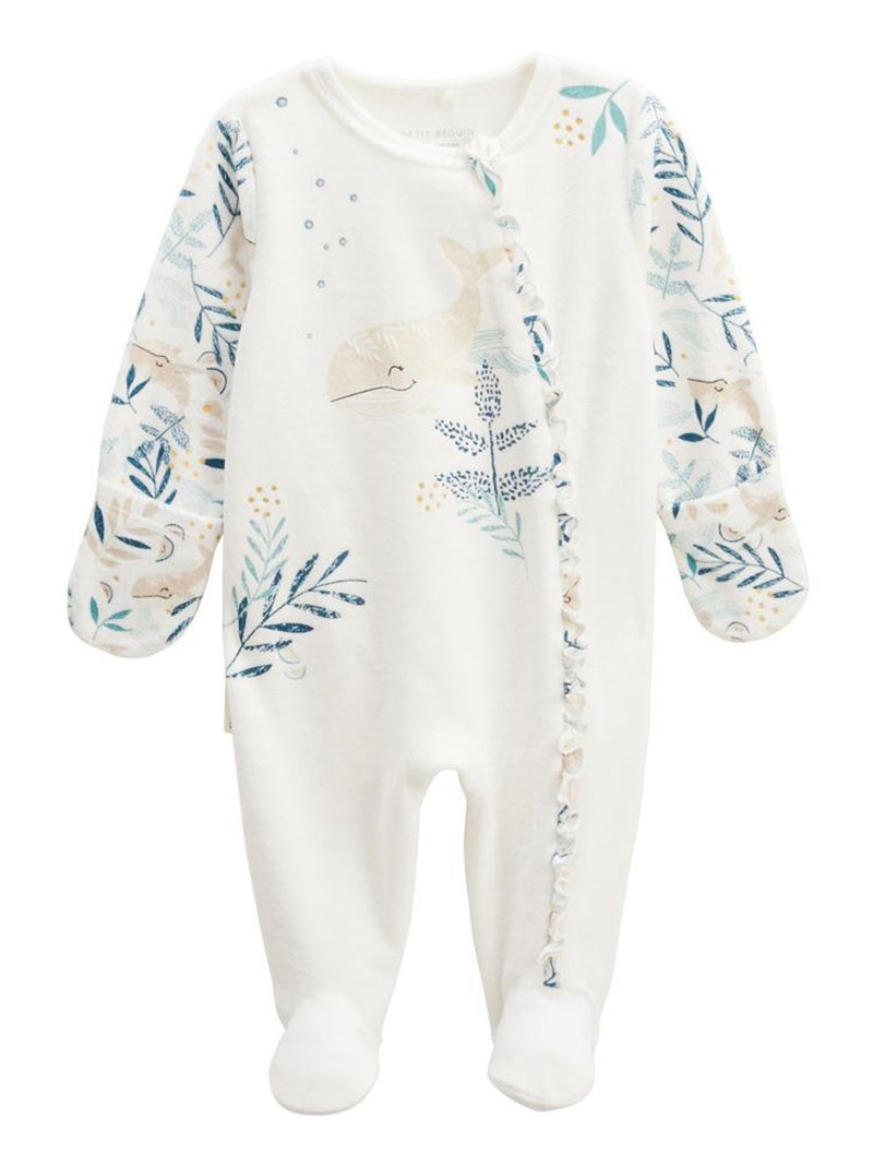 Pyjama bébé en velours ouverture zippée Iskia Ecru - Kiabi