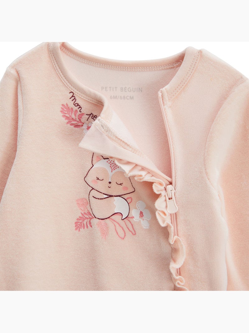 Pyjama bébé en velours ouverture zippée Louison Rose - Kiabi