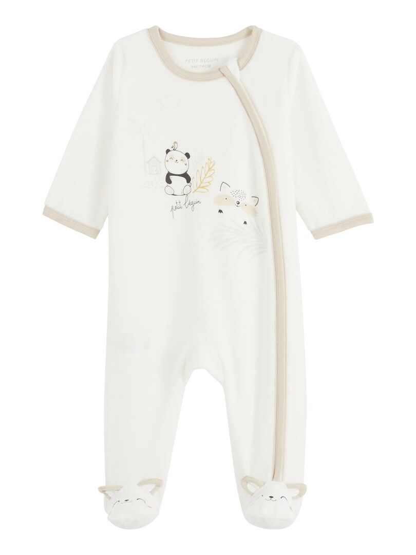 Pyjama bébé en velours ouverture zippée Mini Panda Ecru - Kiabi