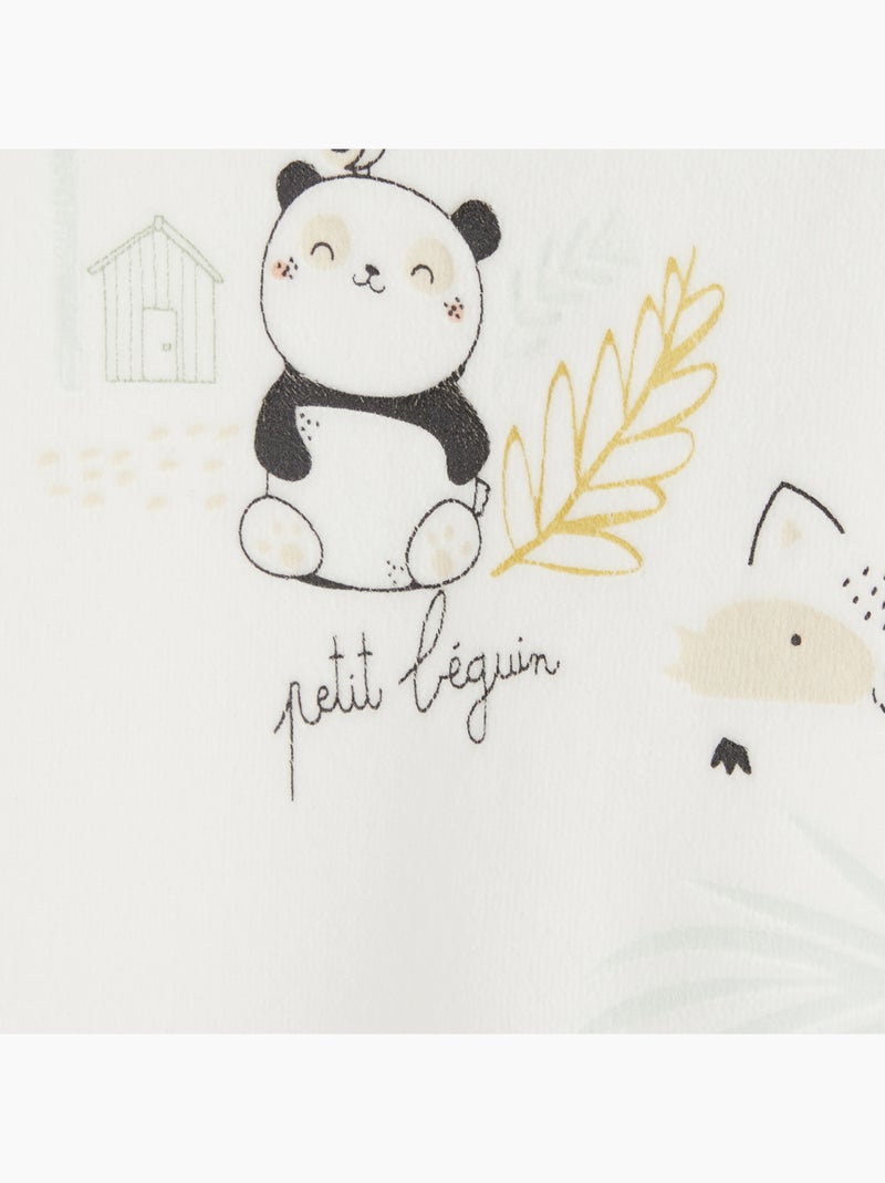 Pyjama bébé en velours ouverture zippée Mini Panda Ecru - Kiabi