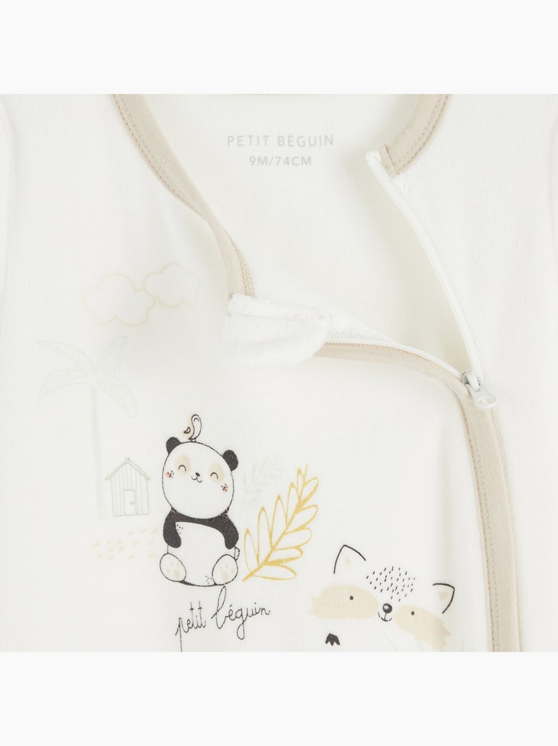 Pyjama bébé en velours ouverture zippée Mini Panda Ecru - Kiabi