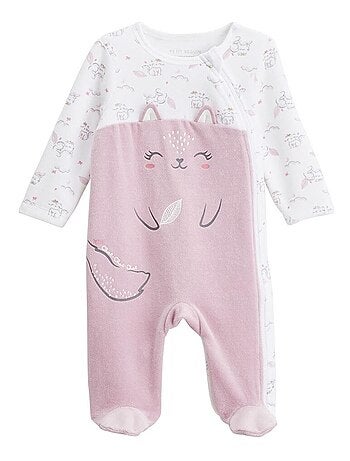 Pyjama bébé en velours ouverture zippée Miss Chatchatchat