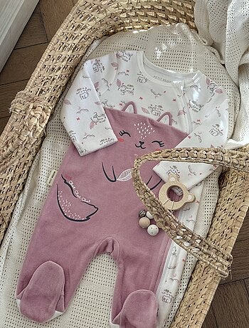 Pyjama bébé en velours ouverture zippée Miss Chatchatchat