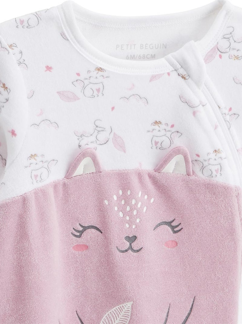 Pyjama bébé en velours ouverture zippée Miss Chatchatchat Rose - Kiabi