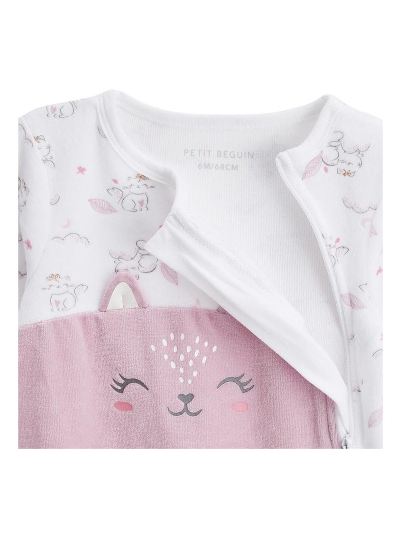 Pyjama bébé en velours ouverture zippée Miss Chatchatchat Rose - Kiabi