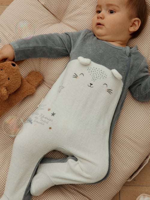Pyjama bébé en velours ouverture zippée Rêverie - Kiabi