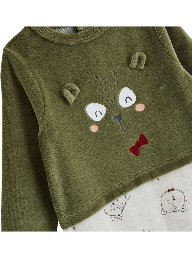 Pyjama bébé en velours pistache Kaki - Kiabi