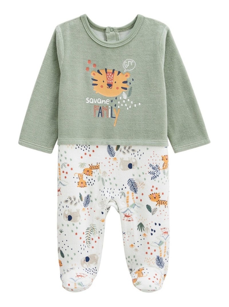 Pyjama bébé en velours Savane Family Kaki - Kiabi