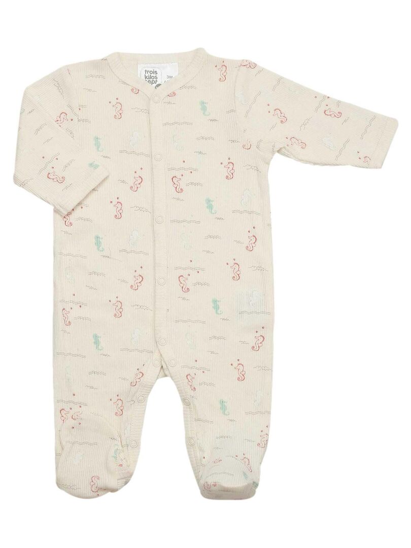 Pyjama bébé maille côtelée en coton Blanc Beige - Kiabi
