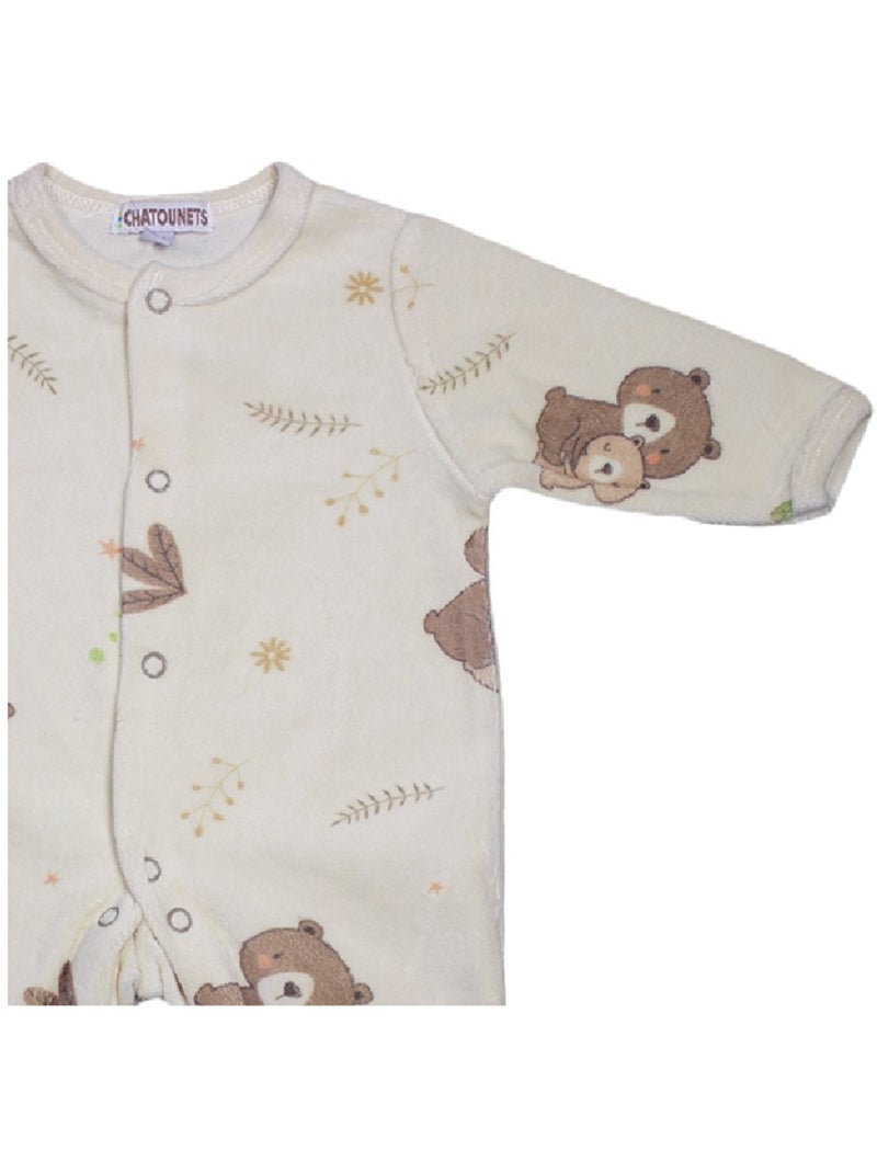 Pyjama bébé velours Calin Les Chatounets Ecru - Kiabi