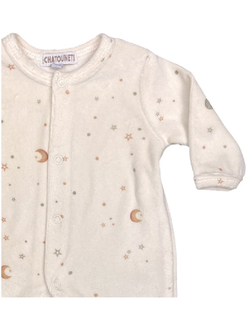 Pyjama bébé velours Lune et Etoiles Les Chatounets Ecru - Kiabi