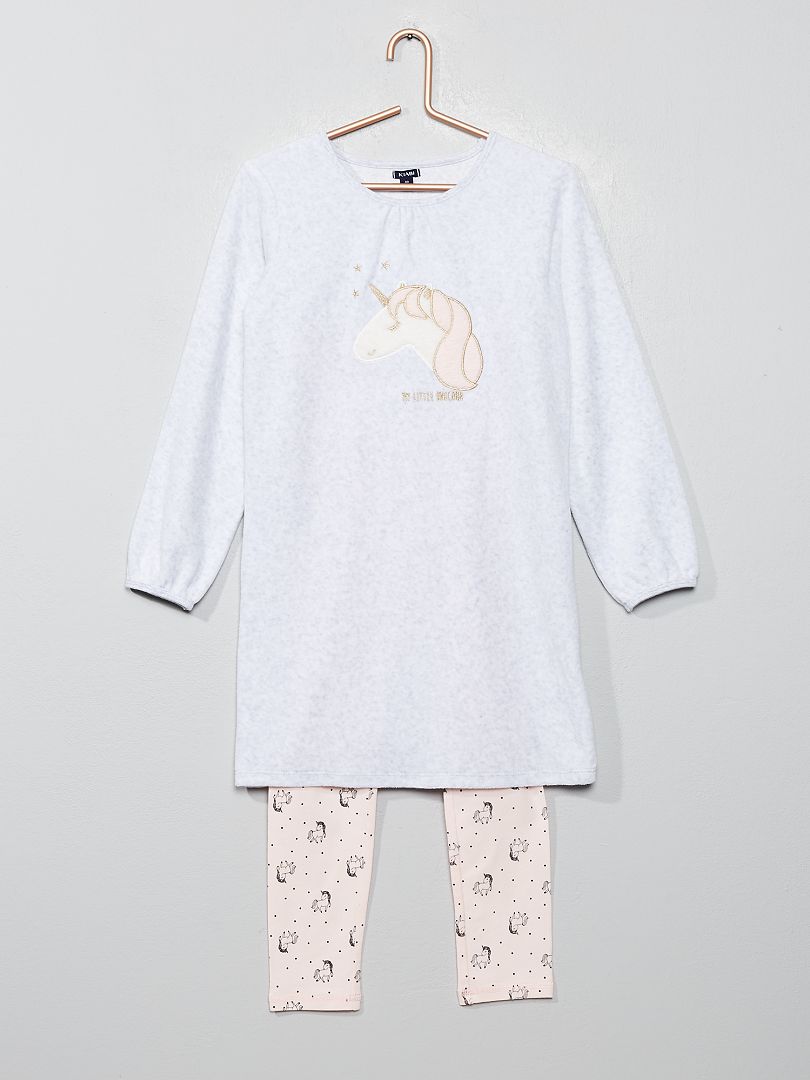 Pyjama bi-matière 'licorne' blanc - Kiabi