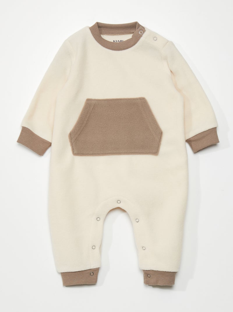 Pyjama bicolore en polaire avec poche kangourou Beige/gris - Kiabi