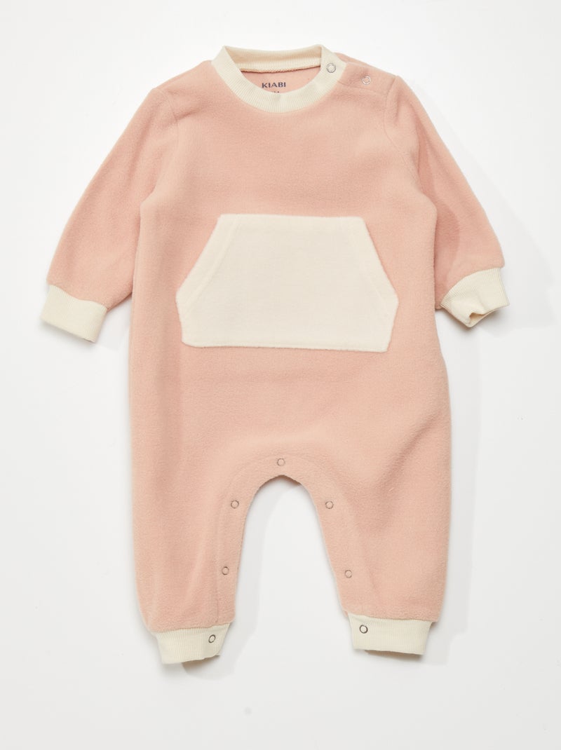 Pyjama bicolore en polaire avec poche kangourou Rose/blanc - Kiabi