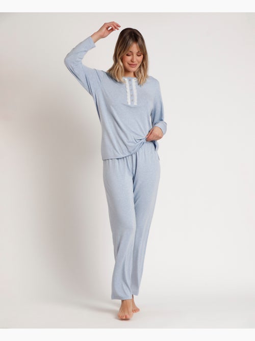 Pyjama boutonné à manches longues et curs doux pour femme ADMAS CLASSIC - Kiabi Pyjama boutonné à manches longues et curs doux pour femme ADMAS CLASSIC - Kiabi