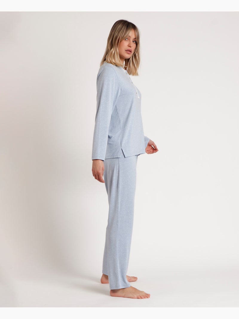 Pyjama boutonné à manches longues et curs doux pour femme ADMAS CLASSIC Bleu - Kiabi