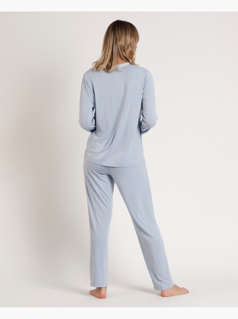 Pyjama boutonné à manches longues et curs doux pour femme ADMAS CLASSIC Bleu - Kiabi