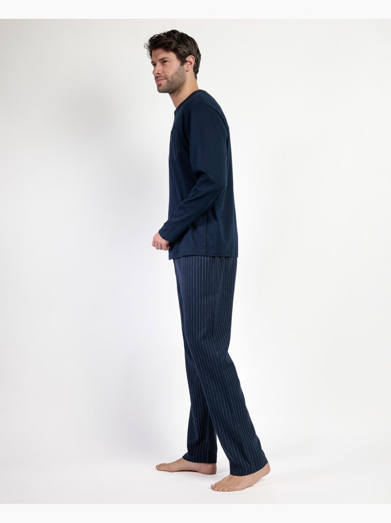 Pyjama boutonné à manches longues et rayures pour homme ANTONIO MIRO Bleu marine - Kiabi