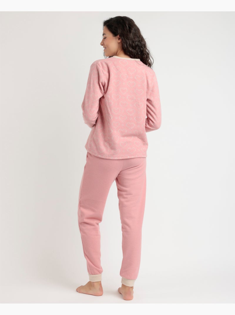 Pyjama boutonné à manches longues Love To Love pour femme ADMAS Rose - Kiabi
