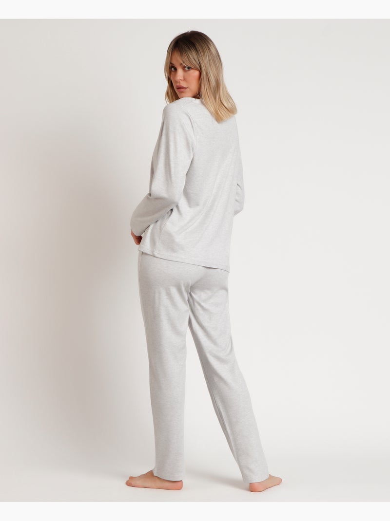 Pyjama boutonné classique à manches longues et doux pour femme ADMAS CLASSIC Gris chiné - Kiabi