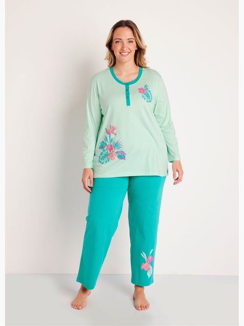 Pyjama boutonné coton motif exotique - Afibel - Kiabi