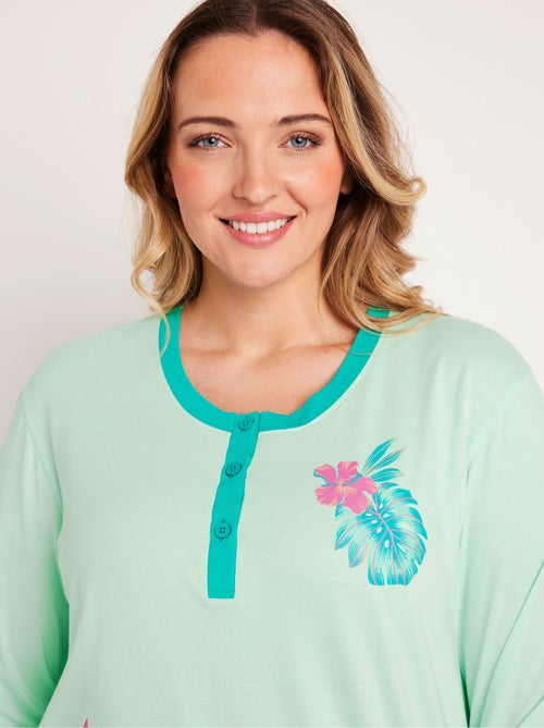 Pyjama boutonné coton motif exotique - Afibel - Kiabi