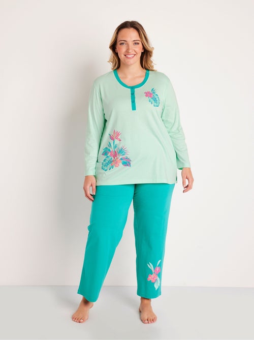 Pyjama boutonné coton motif exotique - Kiabi