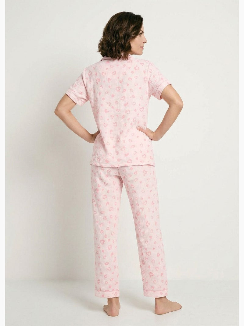 Pyjama boutonné gaze de coton imprimée - Afibel Rose - Kiabi