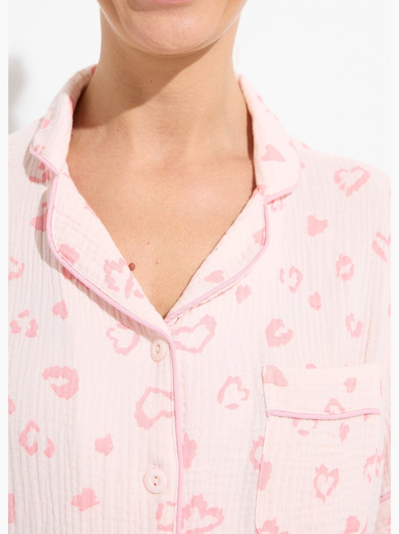 Pyjama boutonné gaze de coton imprimée - Afibel Rose - Kiabi