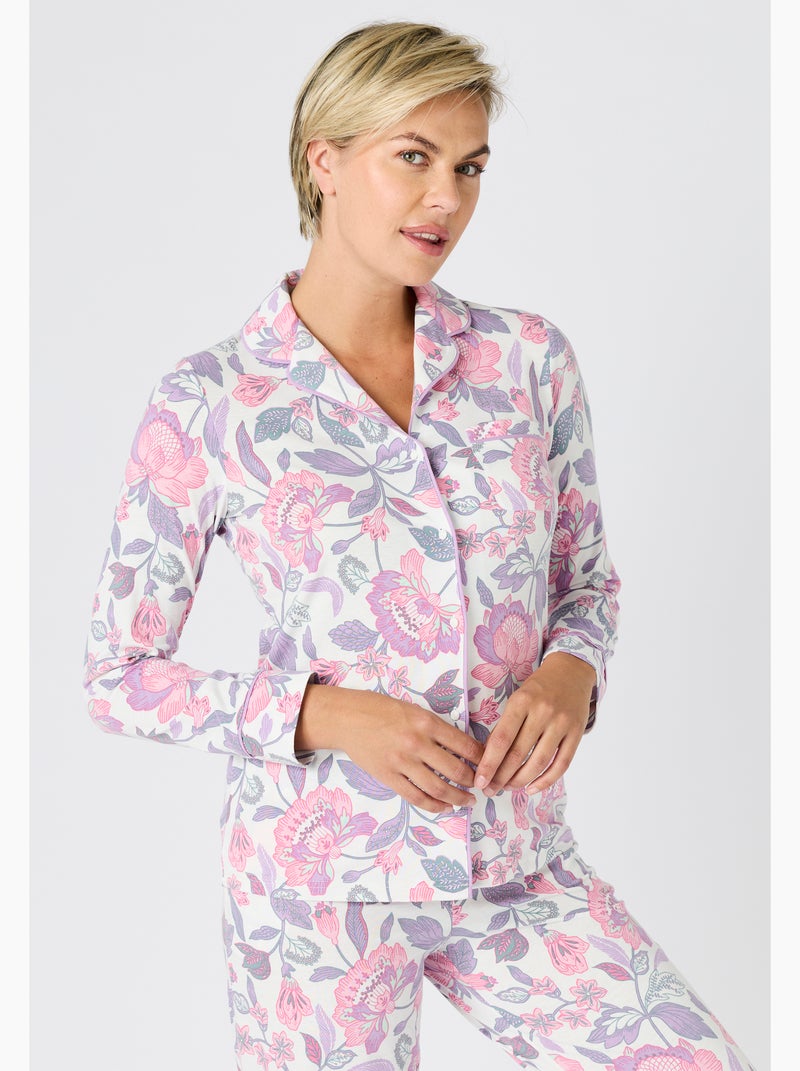 Pyjama boutonné maille jersey - Damart Rose - Kiabi