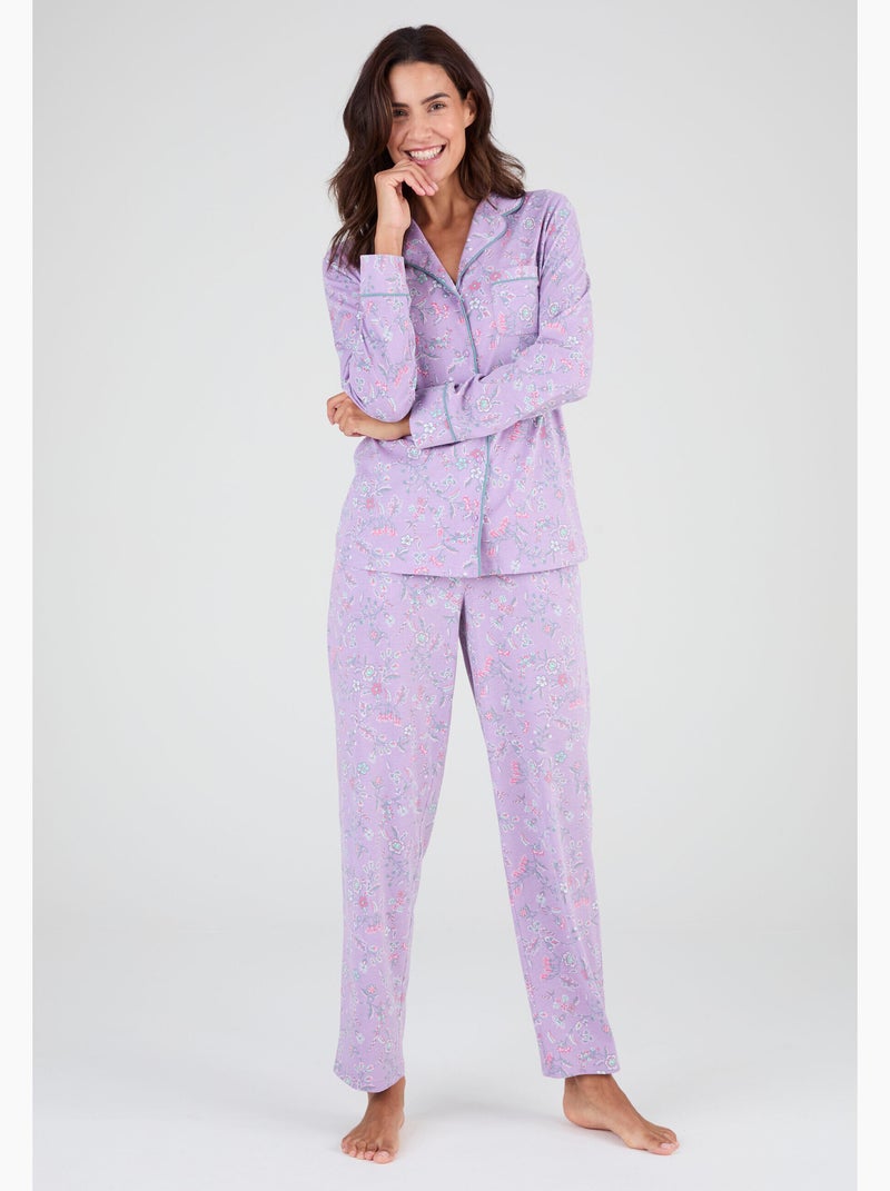 Pyjama boutonné maille jersey - Damart Violet - Kiabi