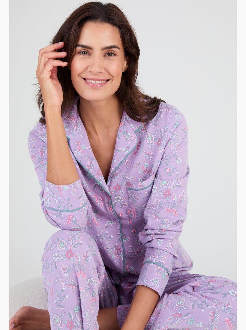Pyjama boutonné maille jersey - Damart Violet - Kiabi