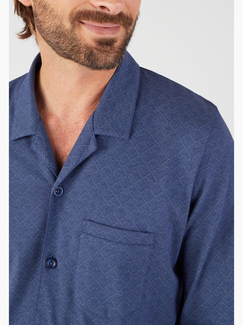 Pyjama boutonné maille jersey pur coton peigné - Damart Bleu marine - Kiabi