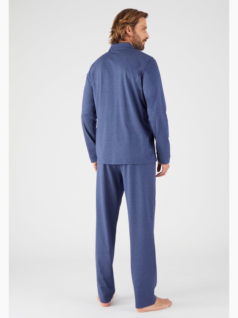 Pyjama boutonné maille jersey pur coton peigné - Damart Bleu marine - Kiabi