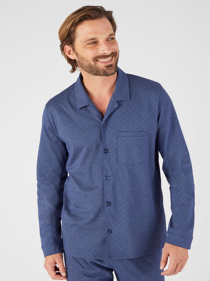 Pyjama boutonné maille jersey pur coton peigné - Damart Bleu marine - Kiabi