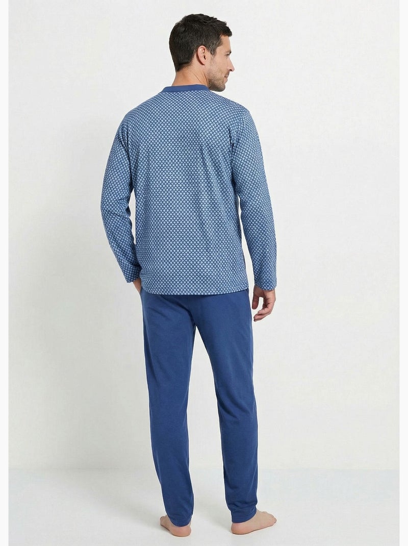Pyjama boutonné manches longues coton - Afibel Bleu - Kiabi