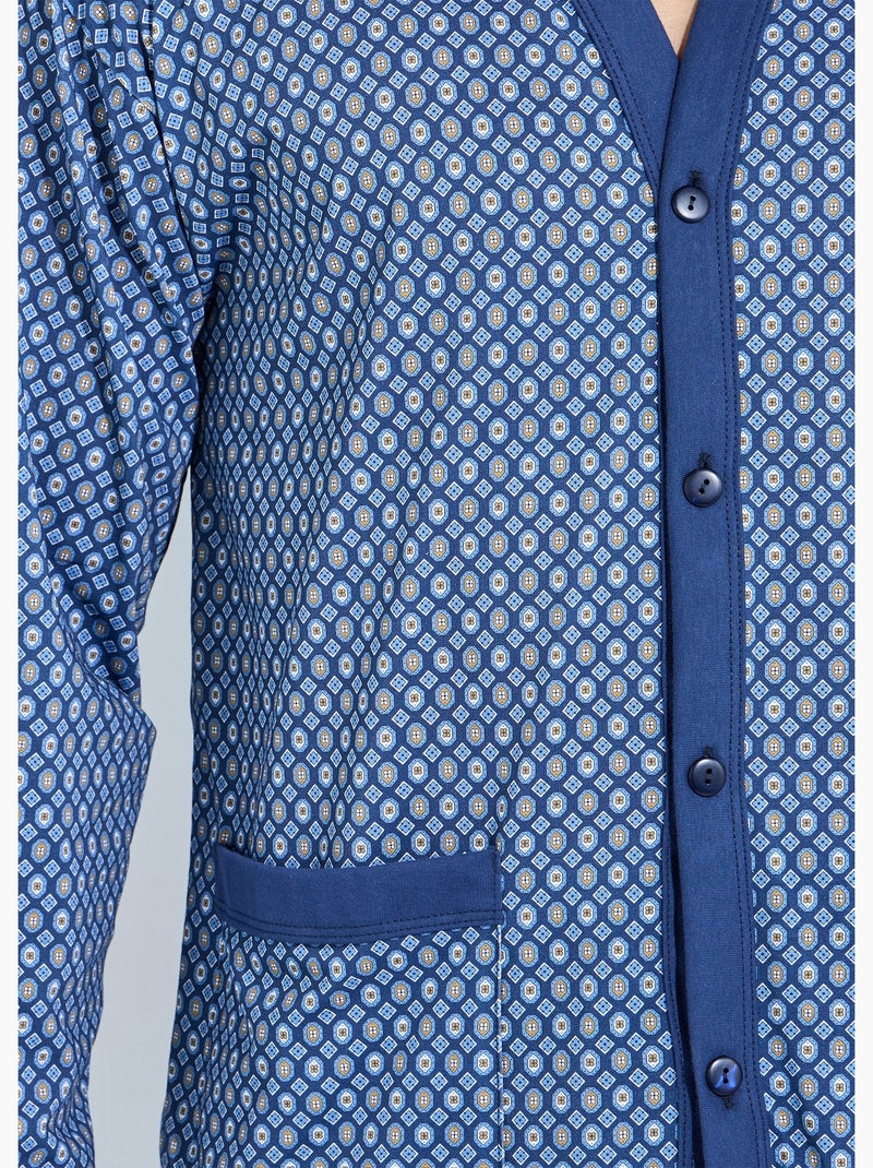 Pyjama boutonné manches longues coton - Afibel Bleu - Kiabi