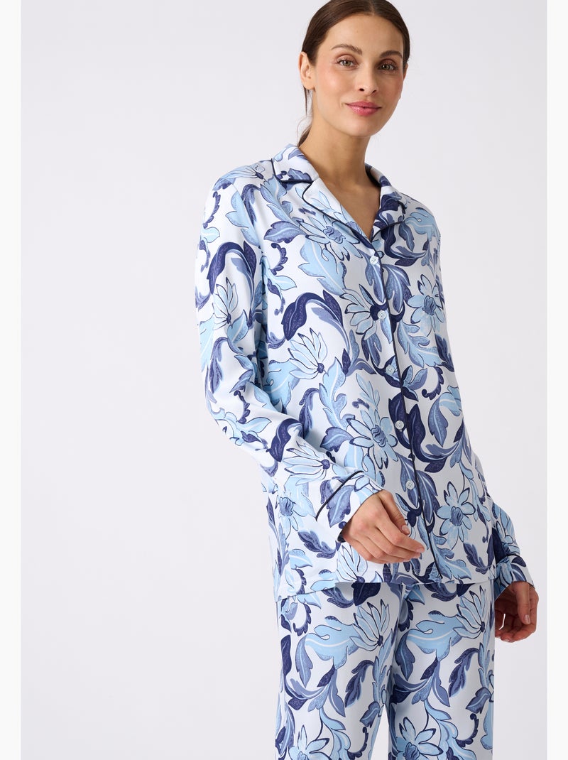 Pyjama boutonné tissu satiné - Damart Bleu - Kiabi