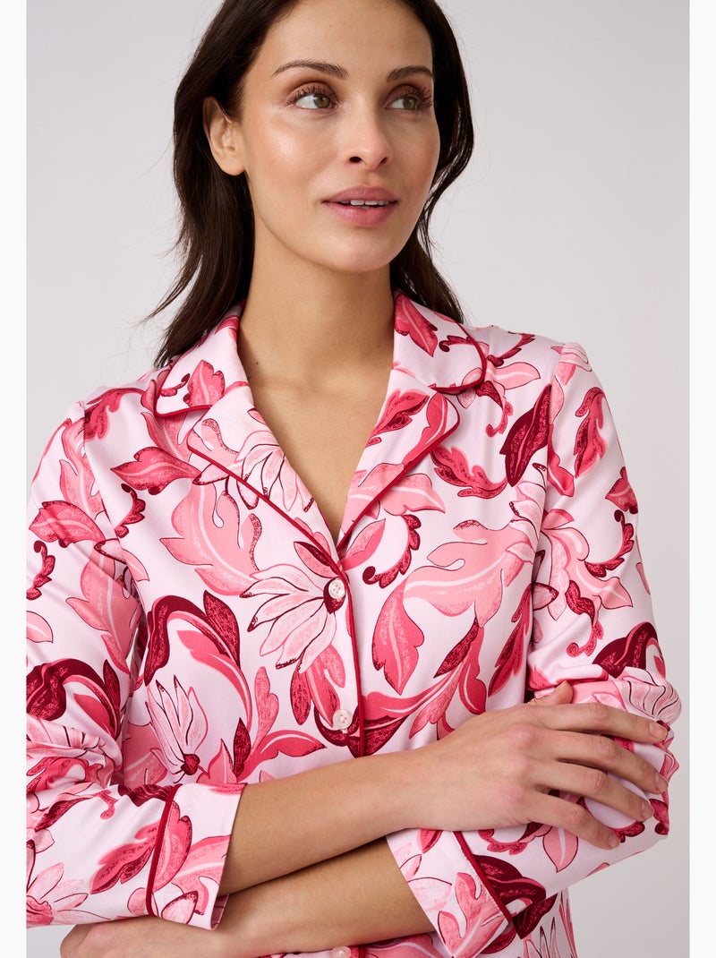 Pyjama boutonné tissu satiné - Damart Rose - Kiabi