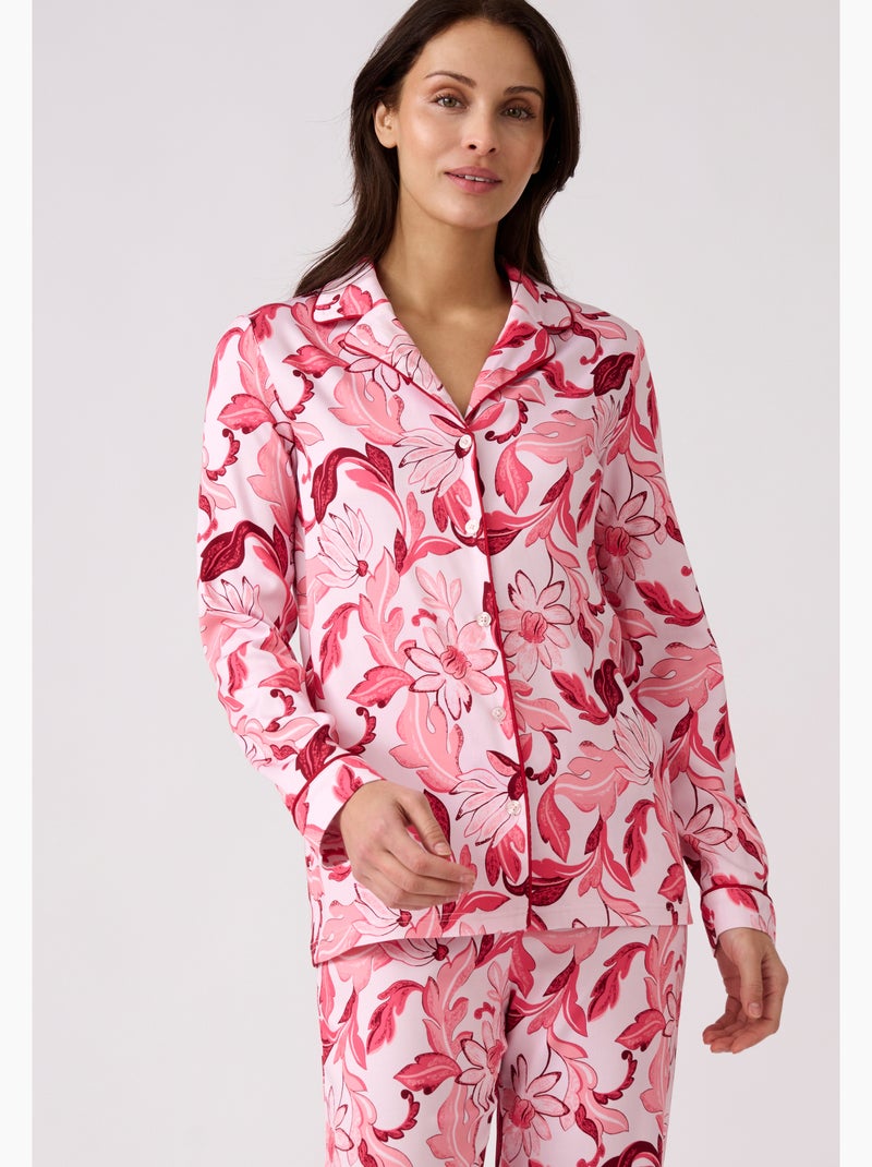 Pyjama boutonné tissu satiné - Damart Rose - Kiabi