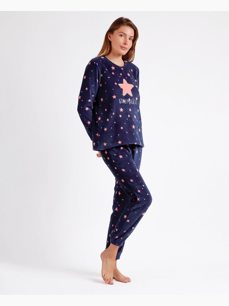 Pyjama chaud à manches longues Magical C pour femme, RESTEZ À LA MAISON Bleu marine - Kiabi