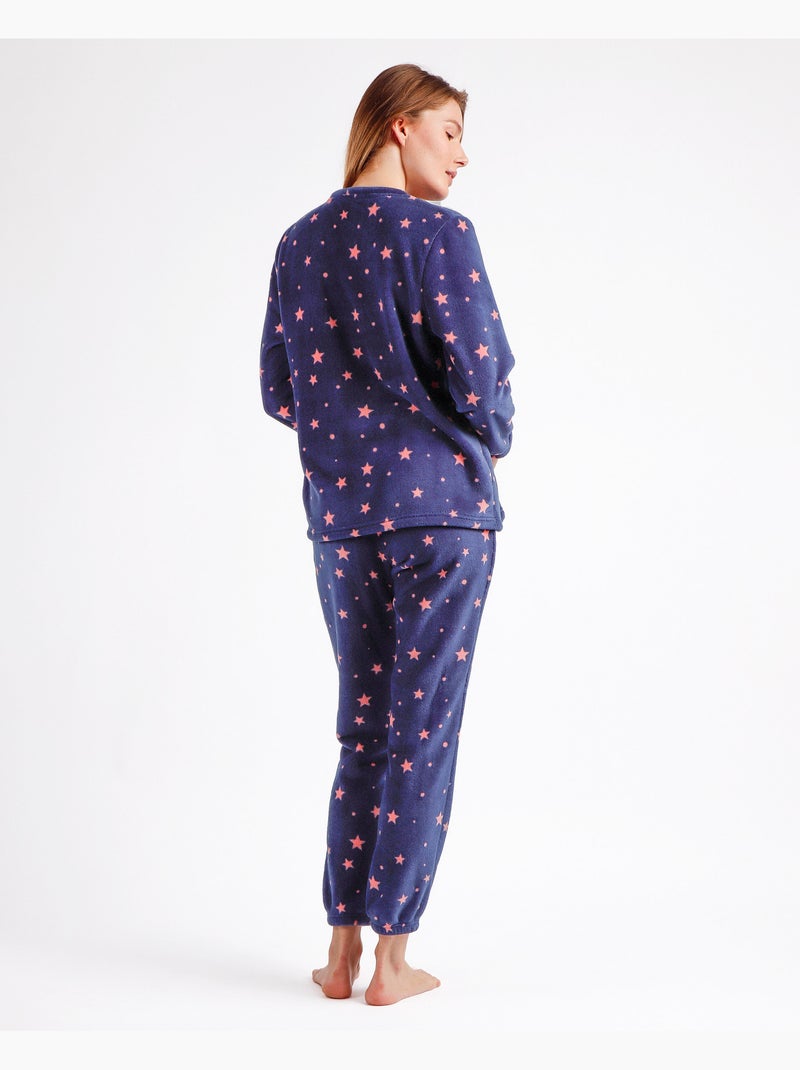Pyjama chaud à manches longues Magical C pour femme, RESTEZ À LA MAISON Bleu marine - Kiabi