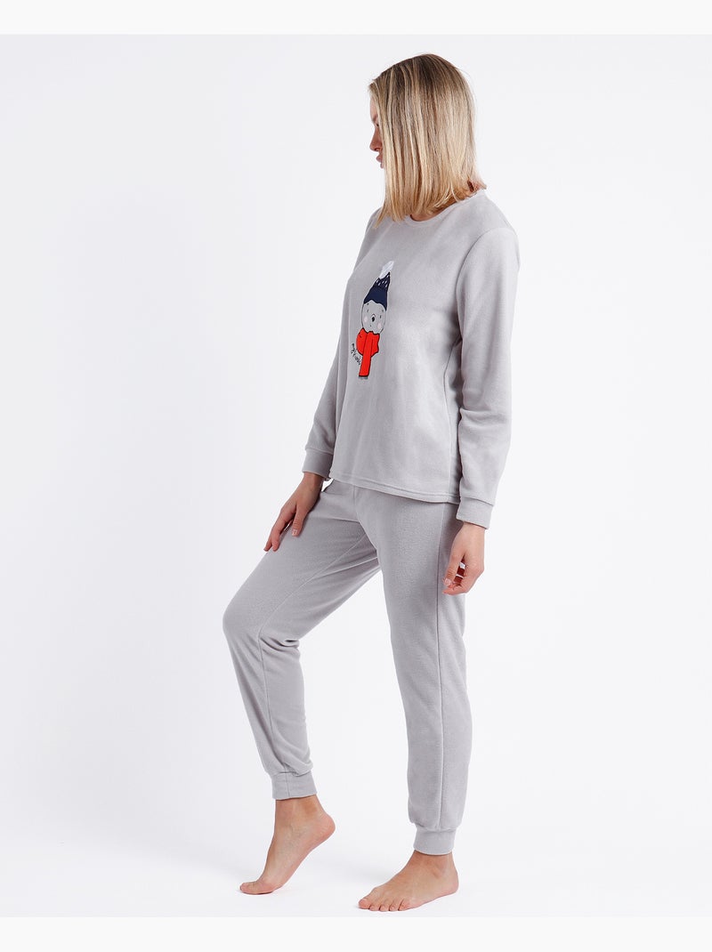 Pyjama chaud à manches longues pour femme ADMAS Gris - Kiabi