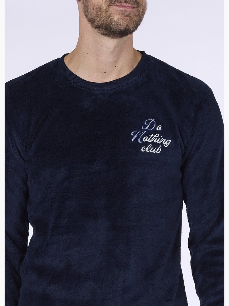 Pyjama chaud en polaire et flanelle Bleu marine - Kiabi