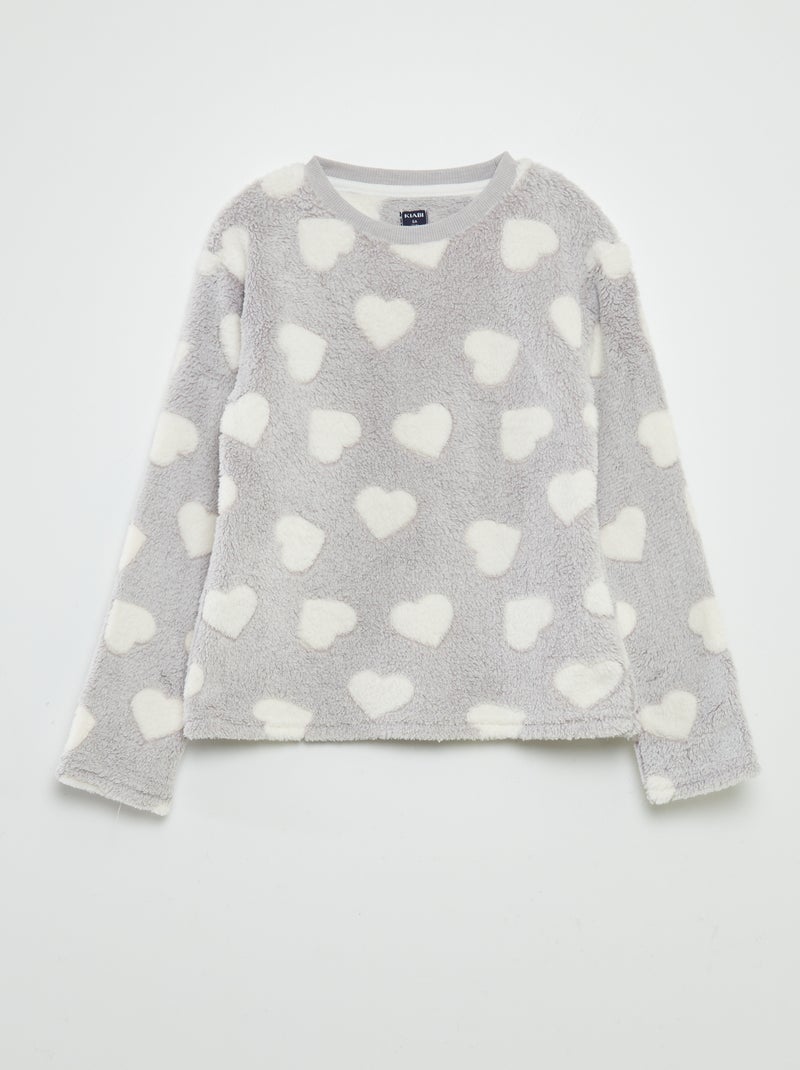 Pyjama chaud imprimé coeur - 2 pièces Gris/blanc - Kiabi